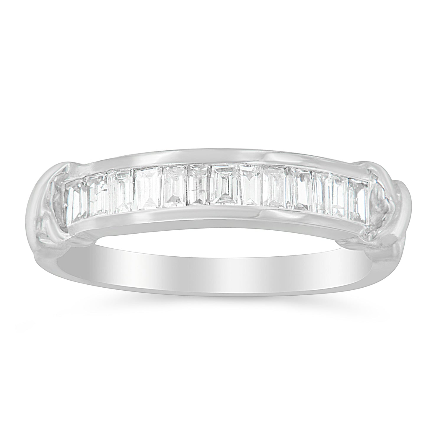 .925 Sterling Silver 1/2 Cttw Baguette Cut Diamond Channel Set X-Station Wedding Ring (H-I Color, I1-I2 Clarity) - Size 6-1/2 by Bids.com