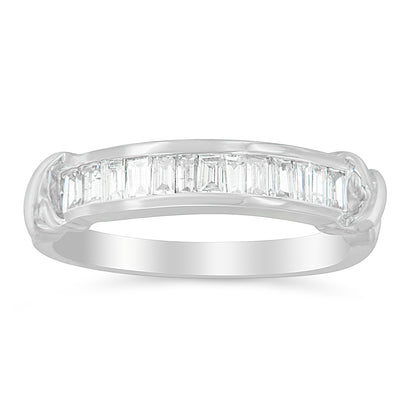 .925 Sterling Silver 1/2 Cttw Baguette Cut Diamond Channel Set X-Station Wedding Ring (H-I Color, I1-I2 Clarity) - Size 6-1/2 by Bids.com