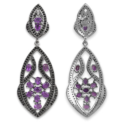 5.74 Carat Genuine Amethyst and Black Spinel .925 Sterling Silver Earrings by Bids.com