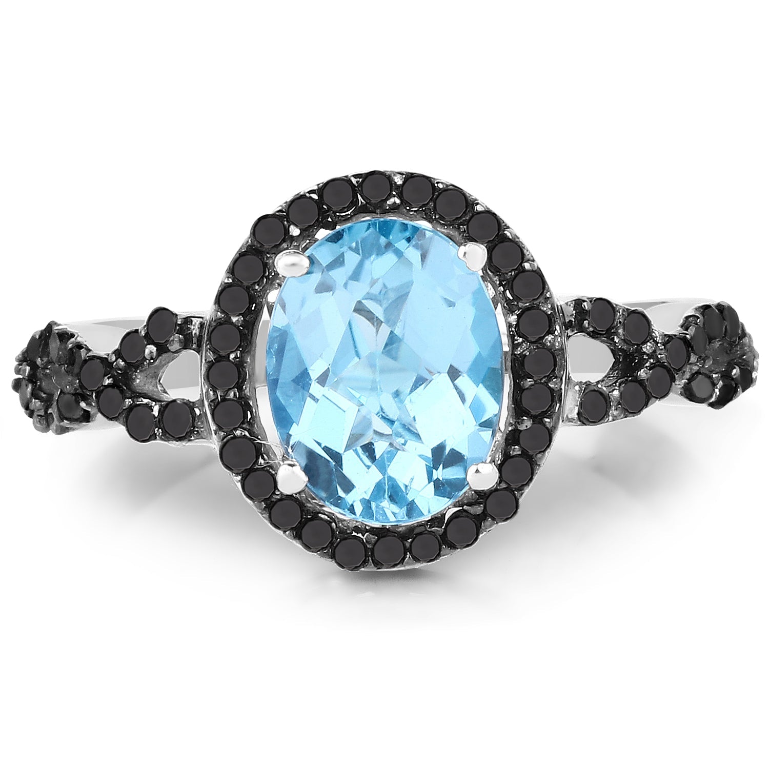 2.92 Carat Genuine Blue Topaz, Black Diamond &amp; White Diamond .925 Sterling Silver Ring by Bids.com