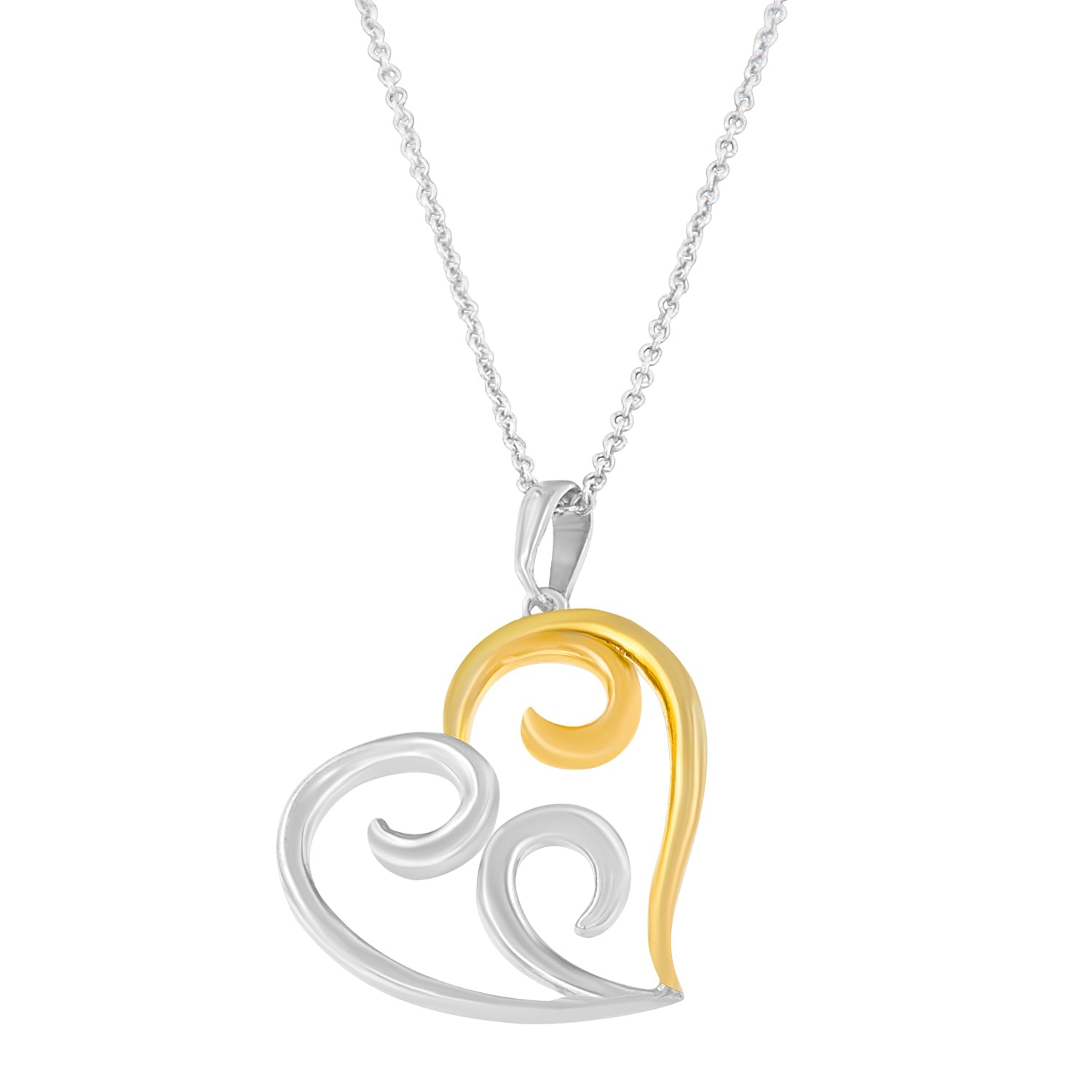 10K Yellow Gold Over .925 Sterling Silver Open Heart with Swirls 18" Box Chain Pendant Necklace by Bids.com