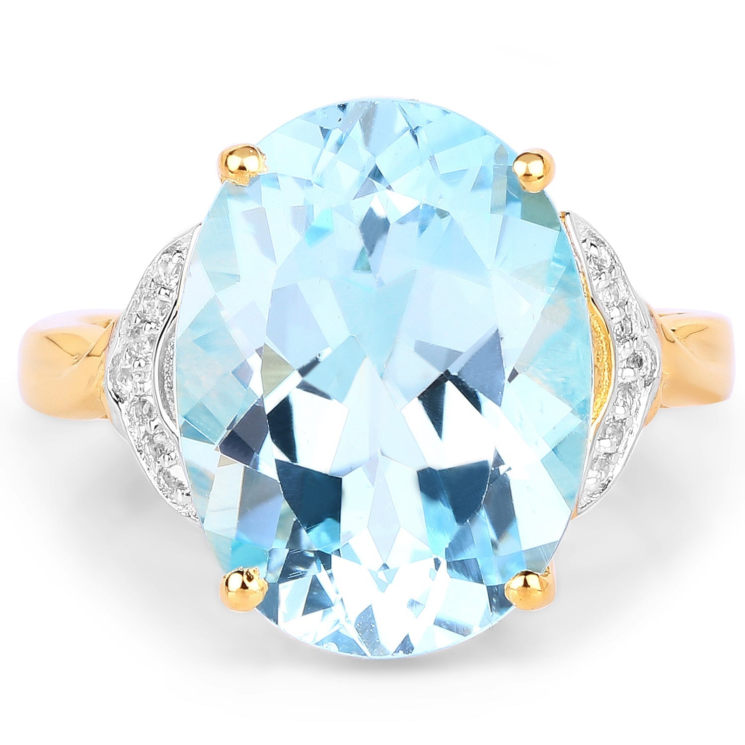 14K Yellow Gold Plated 11.32 Carat Genuine Blue Topaz and White Topaz .925 Sterling Silver Ring by Bids.com