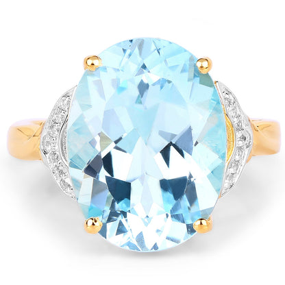 14K Yellow Gold Plated 11.32 Carat Genuine Blue Topaz and White Topaz .925 Sterling Silver Ring by Bids.com