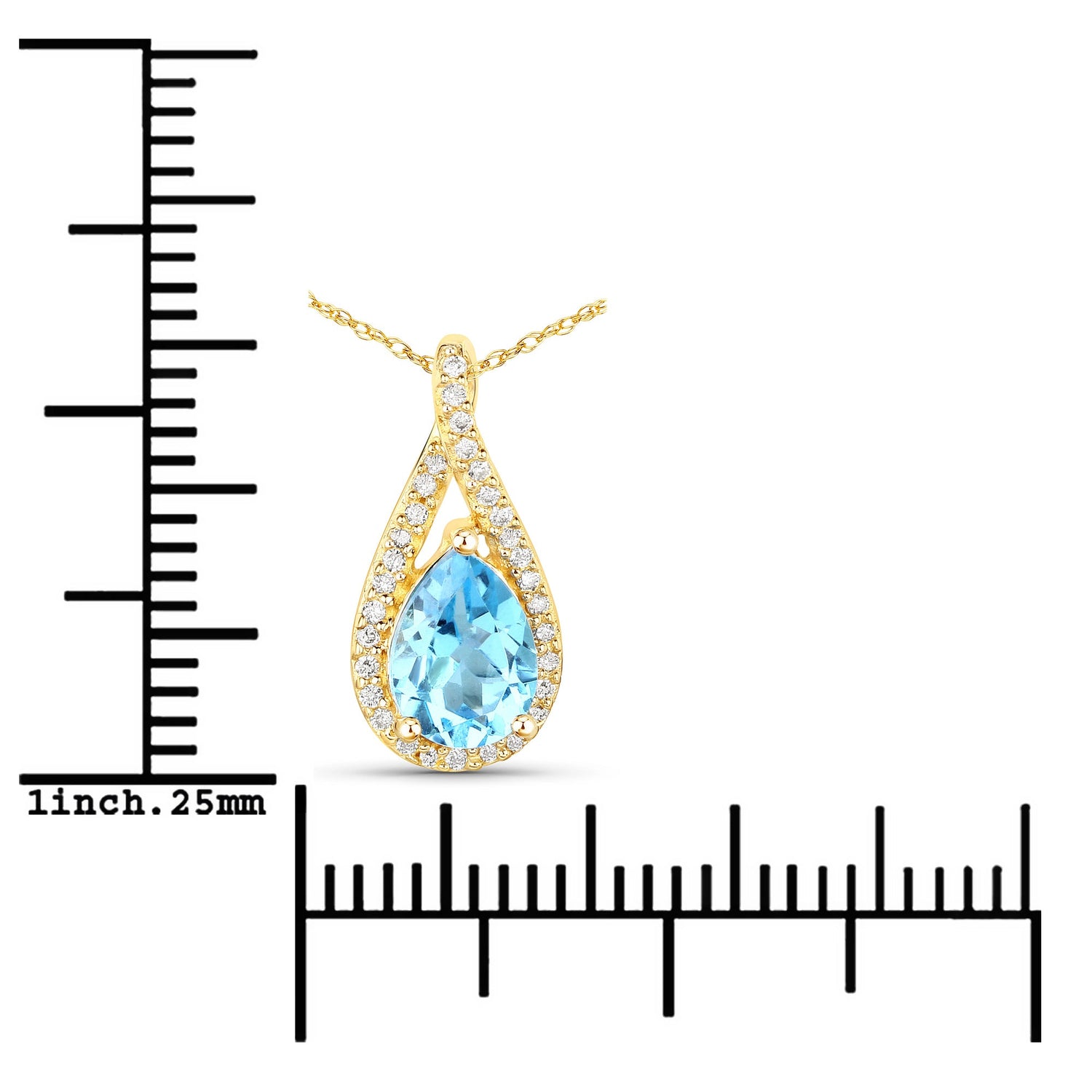 0.89 Carat Genuine Swiss Blue Topaz and White Diamond 14K Yellow Gold Pendant by Bids.com