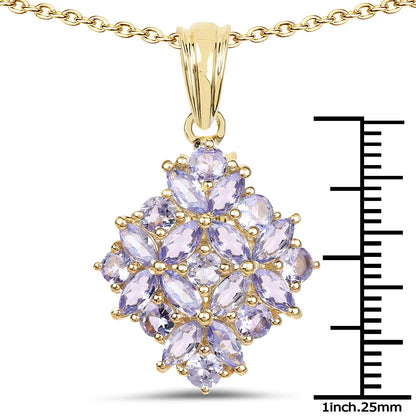 14K Yellow Gold Plated 2.58 Carat Genuine Tanzanite .925 Sterling Silver Pendant  DestGlow