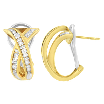 14K Yellow and White Gold 1/2 TDW "X" Shape Cross Over Diamond Hoop Earrings (I-J, I2-I3) by Bids.com