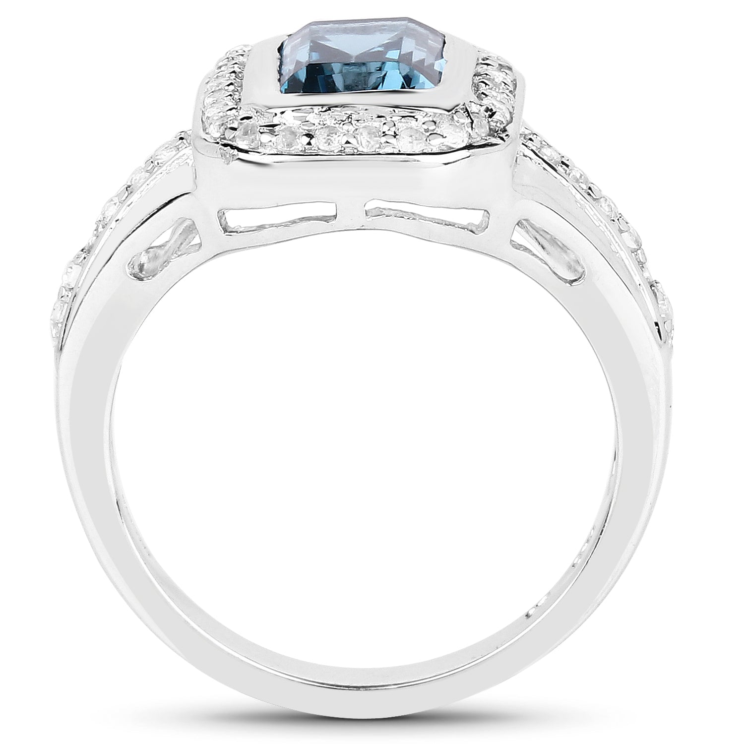 2.29 Carat Genuine London Blue Topaz and White Topaz .925 Sterling Silver Ring  DestGlow