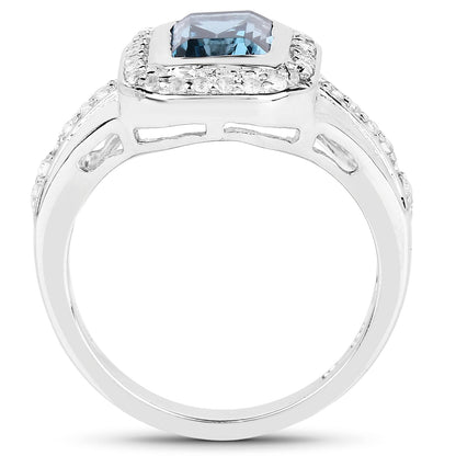 2.29 Carat Genuine London Blue Topaz and White Topaz .925 Sterling Silver Ring  DestGlow