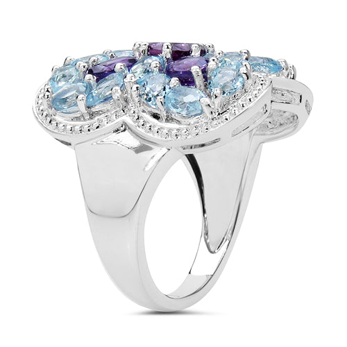 5.53 Carat Genuine Amethyst &amp; Blue Topaz .925 Sterling Silver Ring by Bids.com