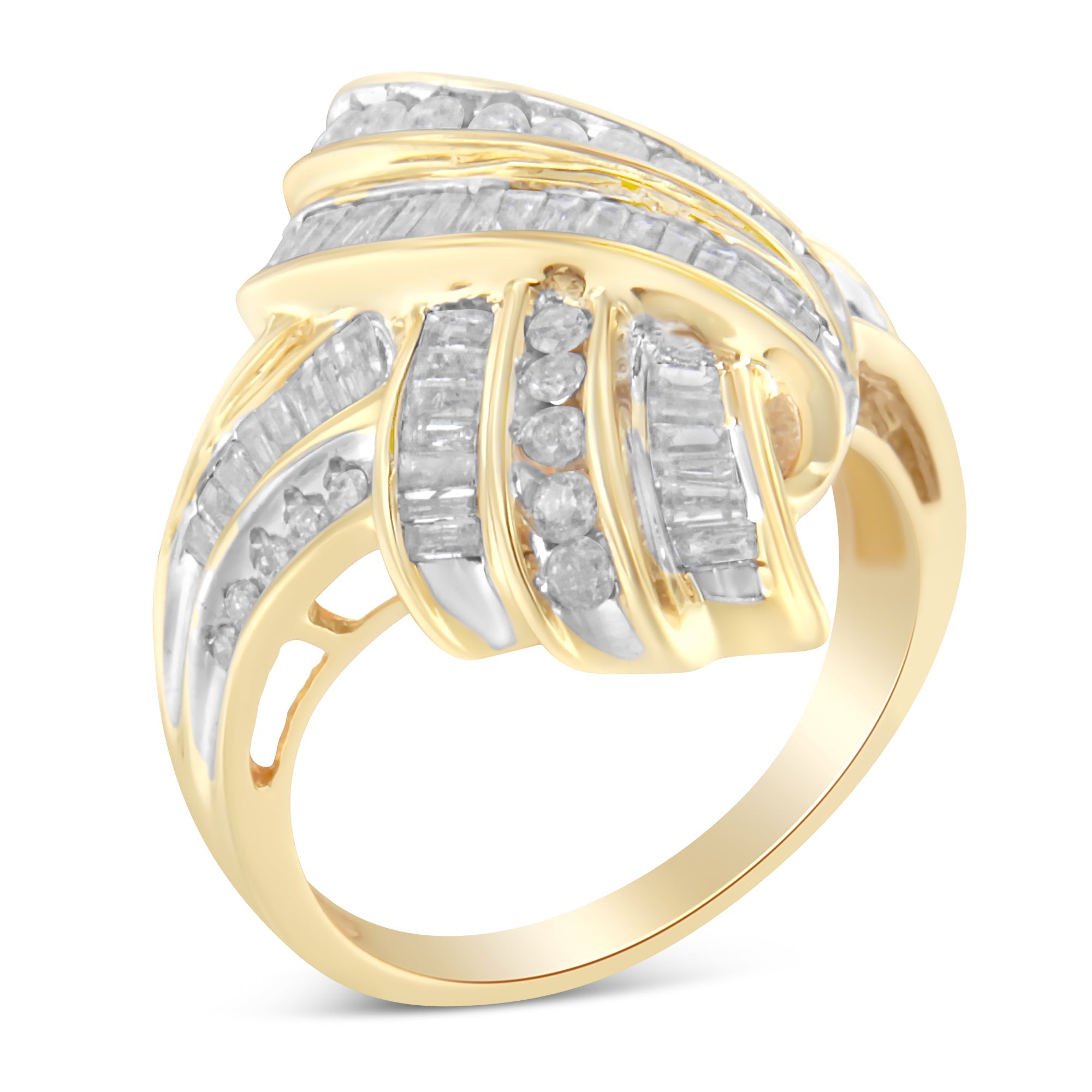10K Yellow Gold Diamond Bypass Cocktail Ring (1 1/5 Cttw, I-J Color, I2-I3 Clarity) - Size 8 by Bids.com