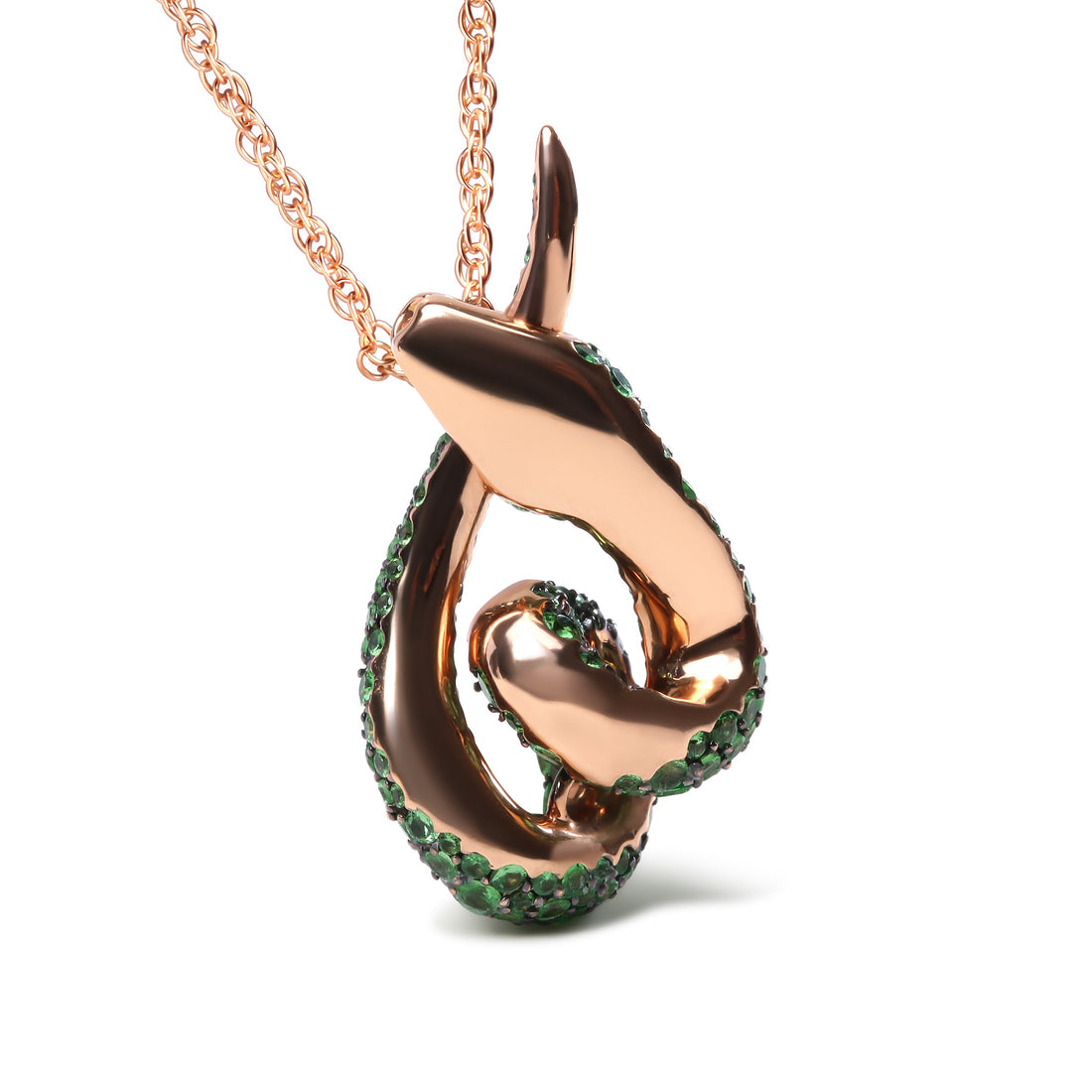 18K Rose Gold Round Green Tsavorite Gemstone Cluster Spiral Snake Design 18" Pendant Necklace (AAA+ Quality) by Bids.com