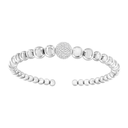 .925 Sterling Silver 1/6 Cttw Diamond Rondelle Graduated Ball Bead Cuff Bangle Bracelet (I-J color, I2-I3 clarity) - Fits wrists up to 7 1/2 inches by Bids.com