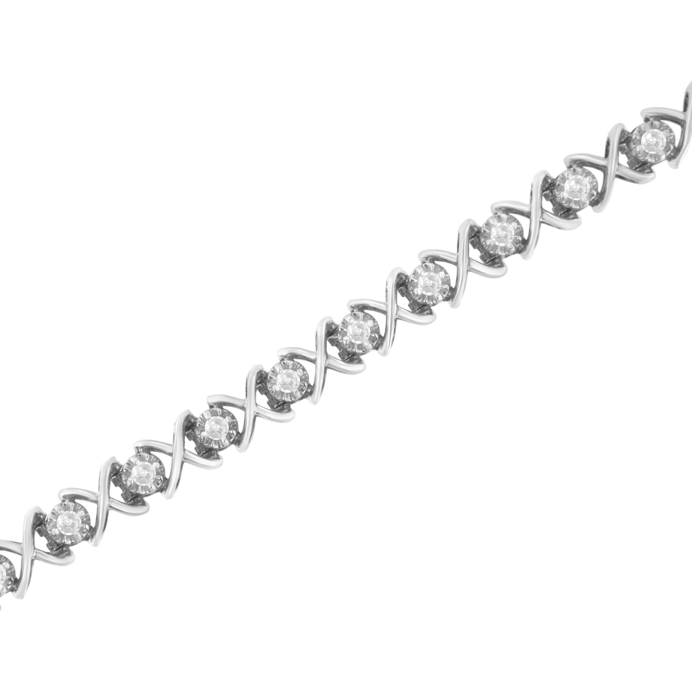 .925 Sterling Silver 1 cttw Brilliant Round-Cut Diamond "X" Link Bracelet (I-J Clarity, I2-I3 Color) - Size 7" by Bids.com