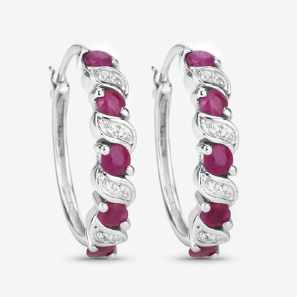 1.38 Carat Genuine Ruby and White Topaz .925 Sterling Silver Earrings  DestGlow