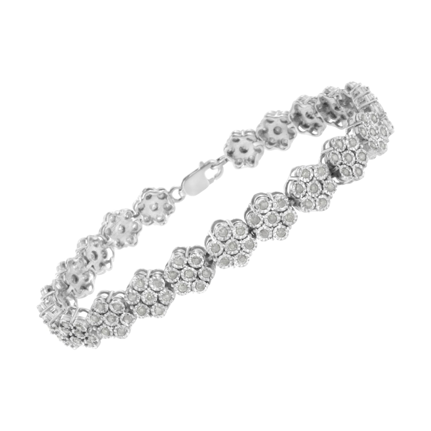 .925 Sterling Silver 2.0 cttw Diamond 7 Stone Floral Cluster Link Bracelet (I-J Color, I3 Clarity) -7.25" by Bids.com