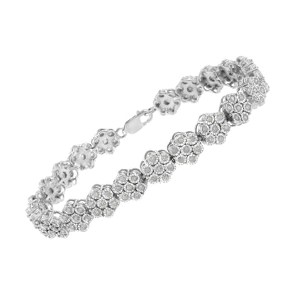 .925 Sterling Silver 2.0 cttw Diamond 7 Stone Floral Cluster Link Bracelet (I-J Color, I3 Clarity) -7.25" by Bids.com