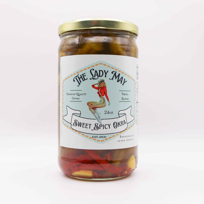 Sweet &amp; Spicy Pickled Okra - Southern Style | Small Batch Restaurant Made | Lady May - 24oz