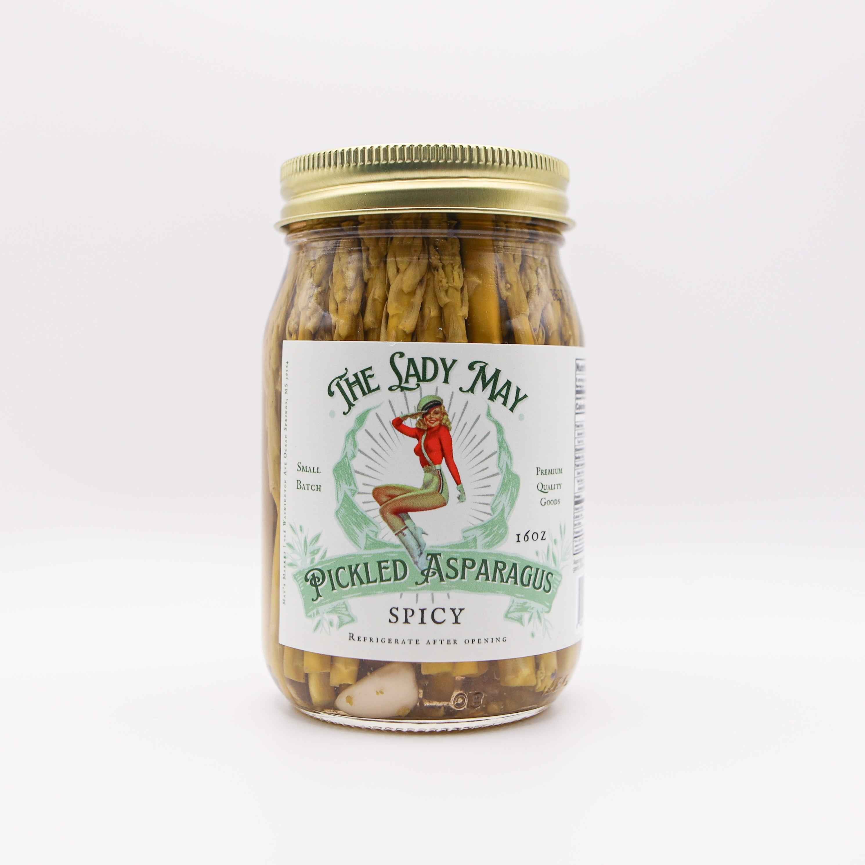 The Lady May Spicy Pickled Asparagus - Small Batch Garlic Jalapeño Asparagus