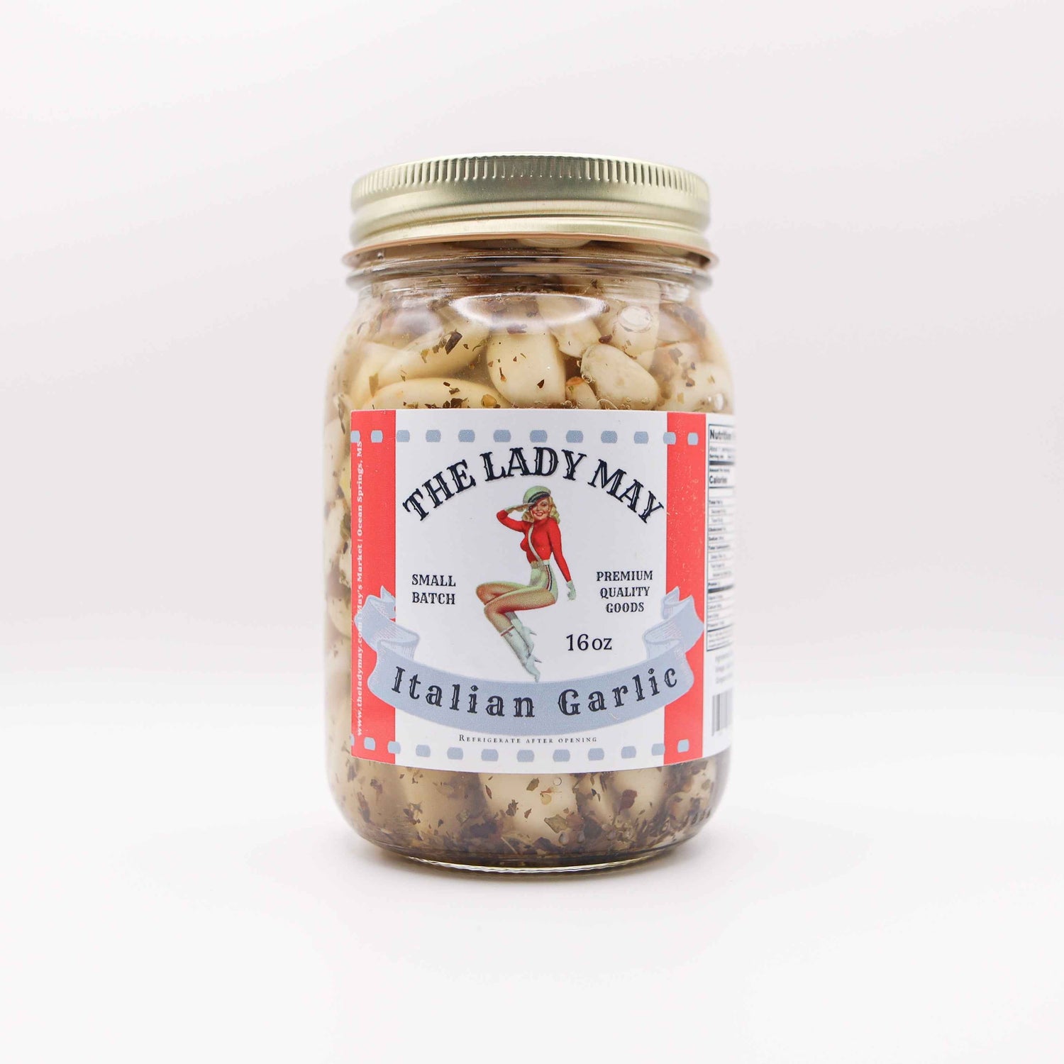 The Lady May Italian Pickled Garlic - Small Batch Basil Oregano Parsley Garlic
