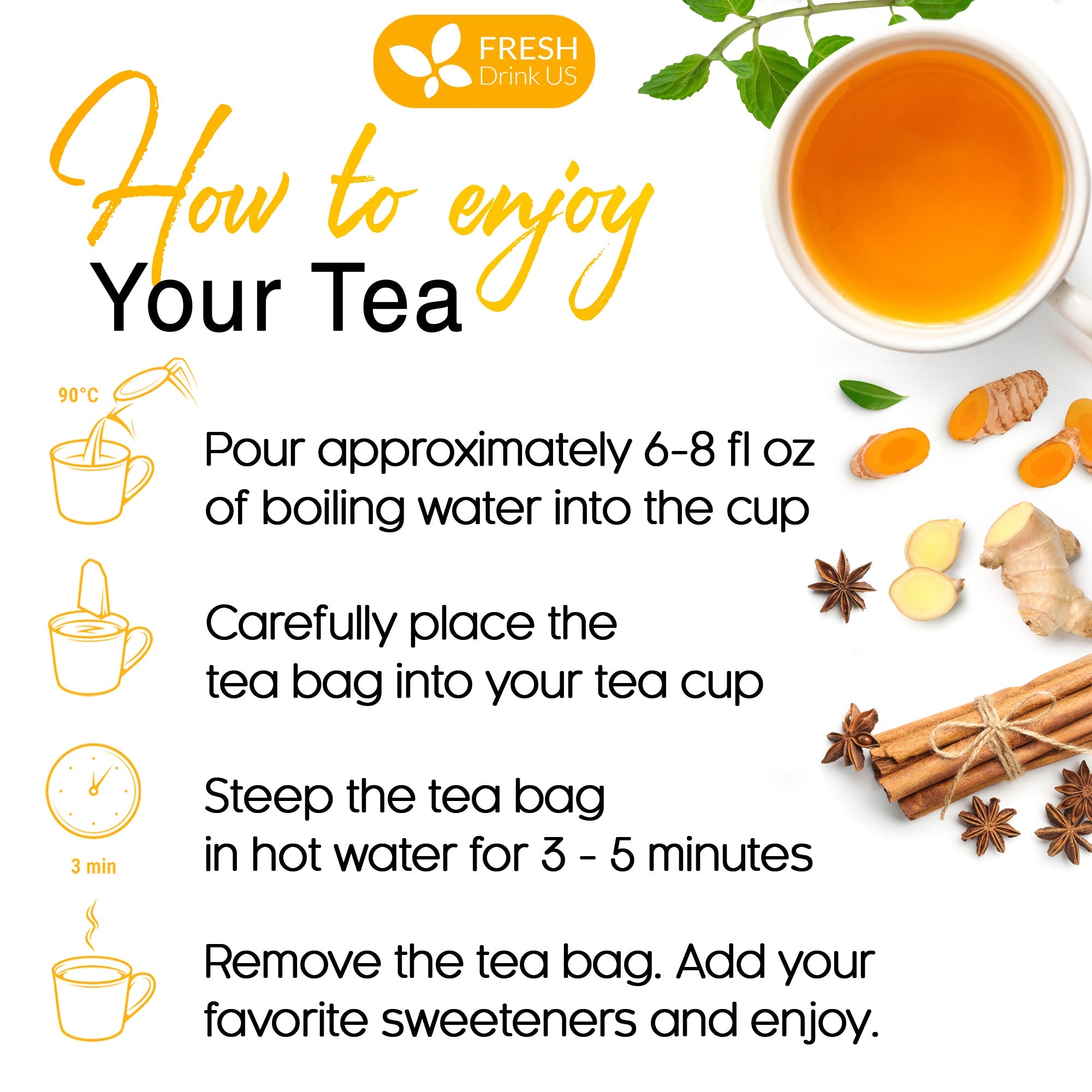 Anti-Inflammaheb Loose Leaf Tea, 100% Natural from Ginger, Turmeric, Peppermint, Black Pepper, Cinnamon by FreshDrinkUS - Natural and Premium Herbal Tea