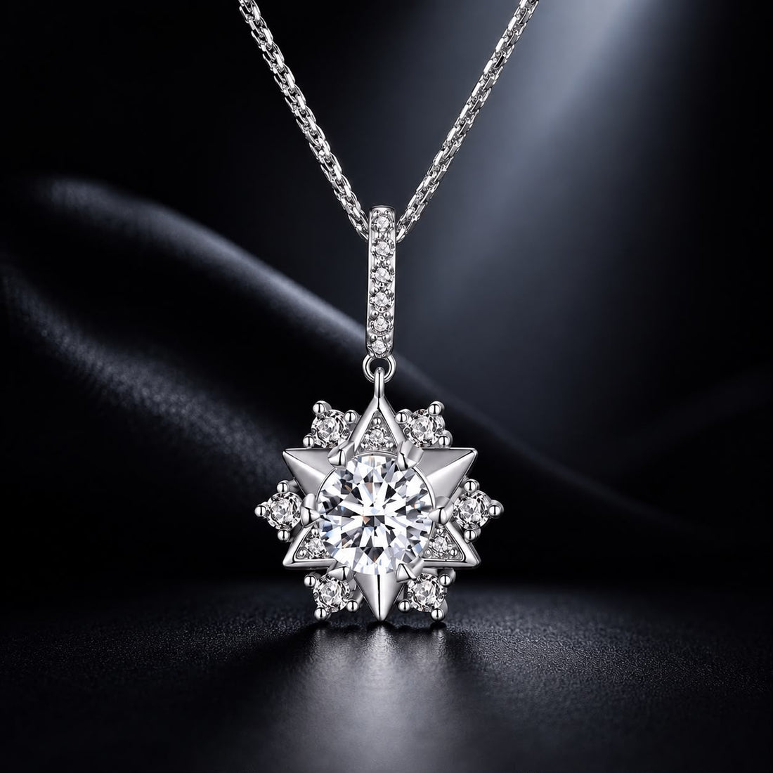 925 Sterling Silver Moissanite Necklace with Pavé Setting, 45cm, Platinum Plated, Women  DestGlow