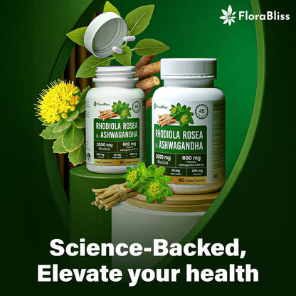 Rhodiola Rosea 2000mg with Ashwagandha KSM-66, L-Theanine, Holy Basil &amp; BioPerine - High Potency Vegan Capsules by FreshDrinkUS - Natural and Premium Herbal Tea
