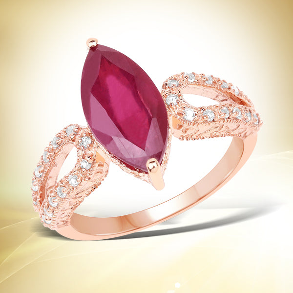 14K Rose Gold Plated 5.11 Carat Glass Filled Ruby and White Topaz .925 Sterling Silver Ring  DestGlow