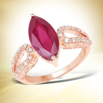 14K Rose Gold Plated 5.11 Carat Glass Filled Ruby and White Topaz .925 Sterling Silver Ring  DestGlow