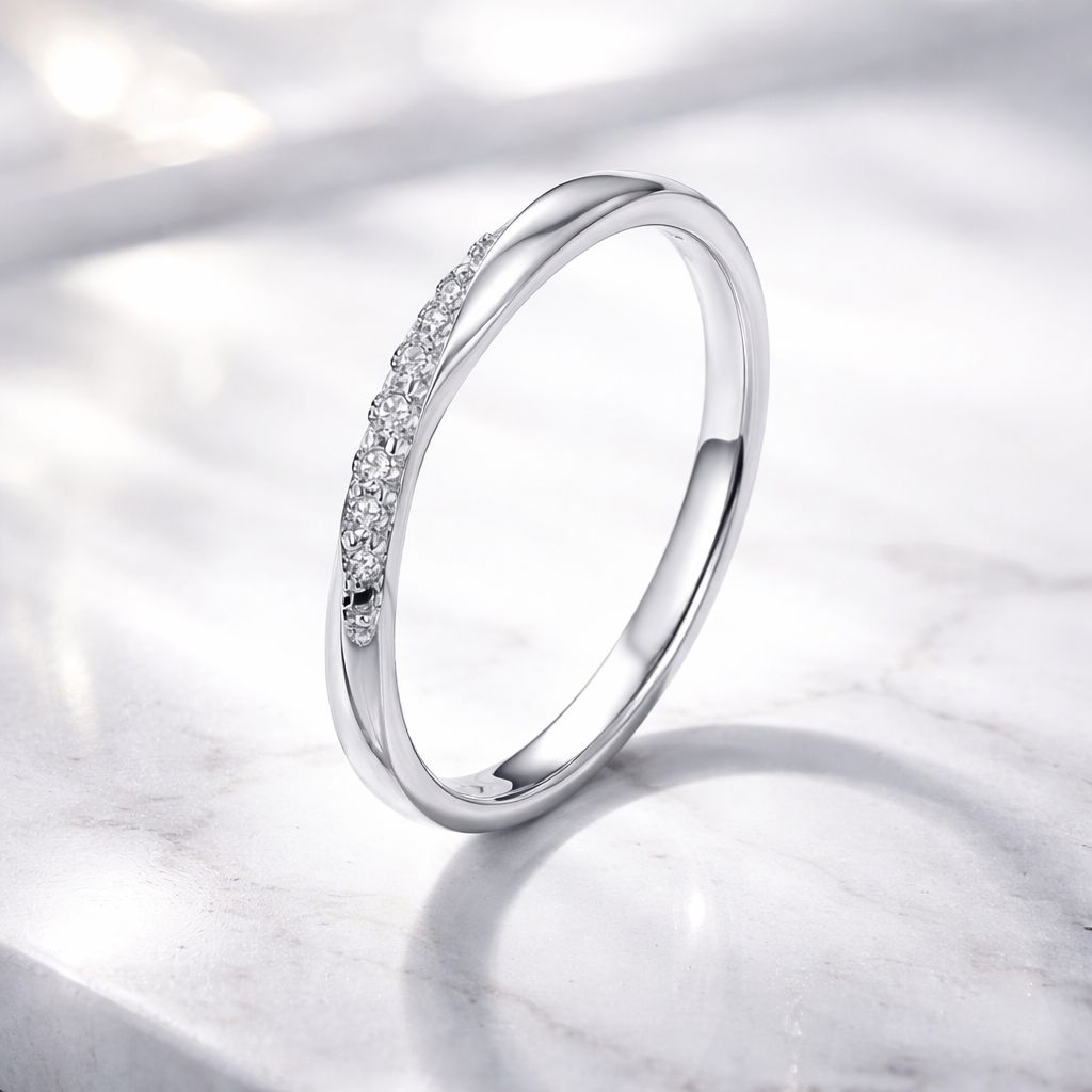 925 Sterling Silver Pavé Set CZ Platinum Plated Ring Size 6 for Women by Bids.com