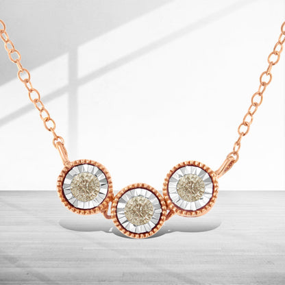 10K Rose and White Gold Plated .925 Sterling Silver 1/4 Cttw Miracle-Set Champagne Diamond Triple Circle 18" Necklace (I2-I3 Clarity) by Bids.com