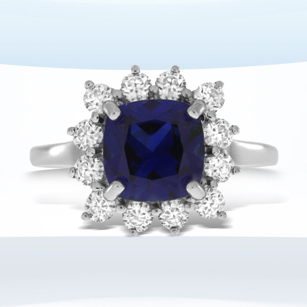 Created Sapphire Moissanite Ring Sterling Silver by Bids.com