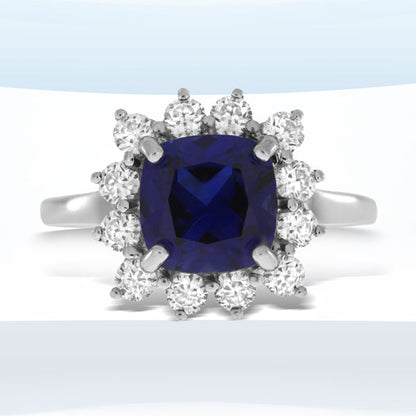Created Sapphire Moissanite Ring Sterling Silver by Bids.com