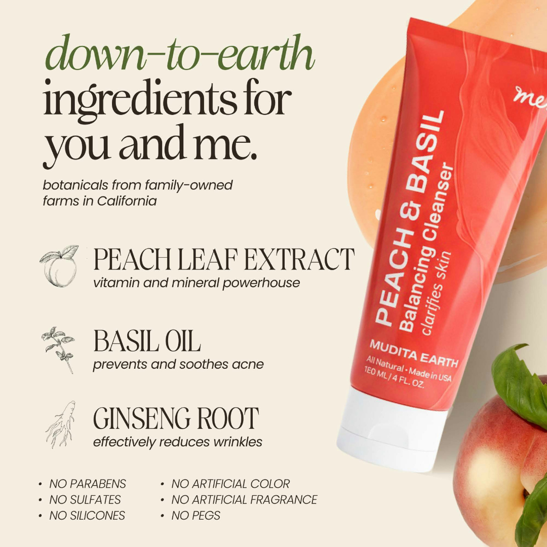Peach &amp; Basil Balancing Face Cleanser by Mudita Earth
