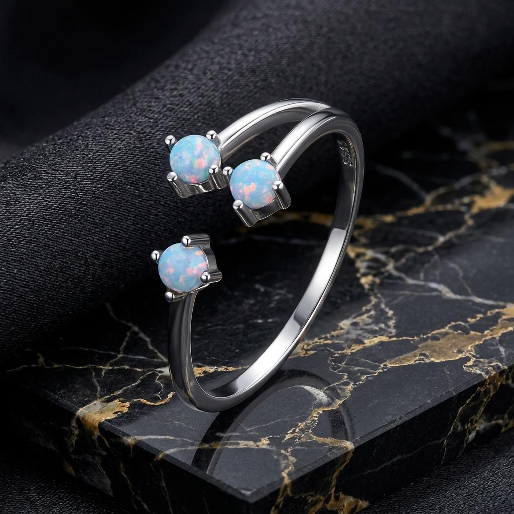 925 Sterling Silver Translucent Opal Ring for Women by Bids.com