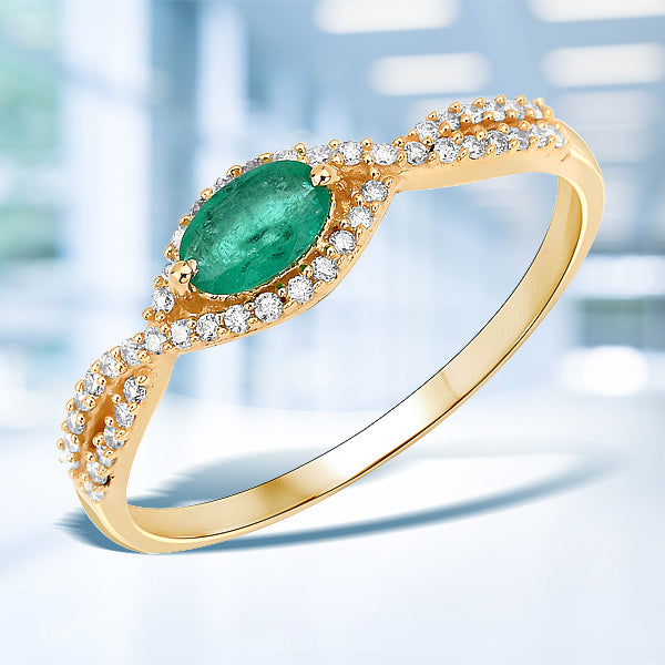 0.32 Carat Genuine Zambian Emerald and White Diamond 14K Yellow Gold Ring by Bids.com