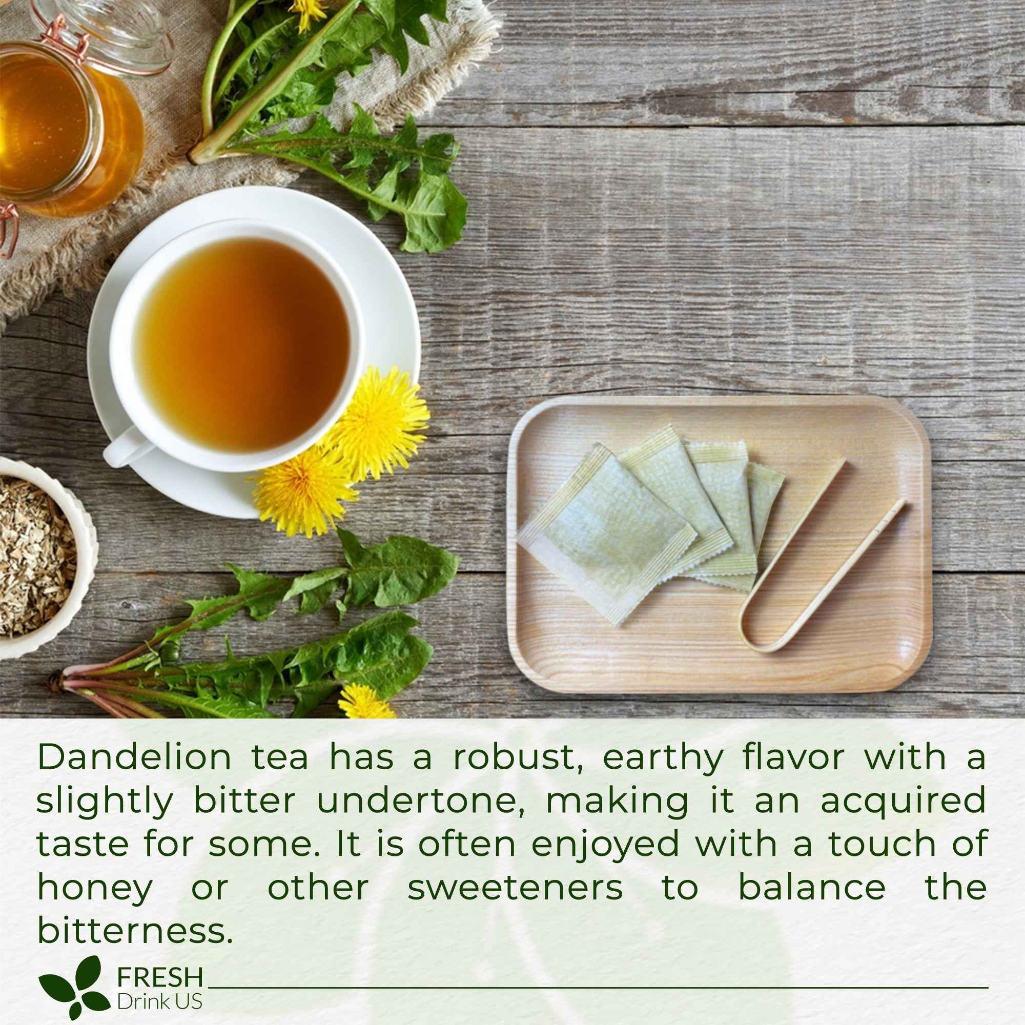 Dandelion Root Tea Bags, 100% Natural &amp; Pure from Dandelion Root, Eco-Conscious Tea Bags, Dandelion Root Herbal Tea. Dandelion Root Tea. No Sugar, No Caffeine, No Gluten, Vegan.