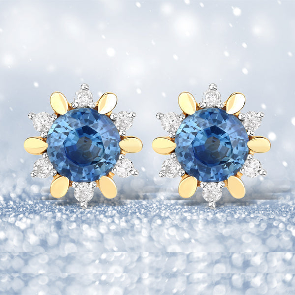 1.87 Carat Genuine Blue Sapphire and White Diamond 14K Yellow Gold Earrings by Bids.com