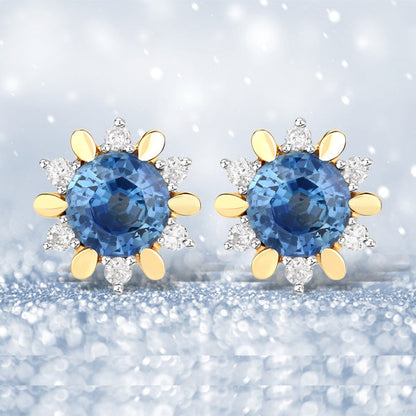 1.87 Carat Genuine Blue Sapphire and White Diamond 14K Yellow Gold Earrings by Bids.com