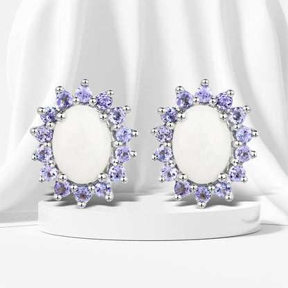 2.44 Carat Genuine Opal and Tanzanite .925 Sterling Silver Earrings  DestGlow