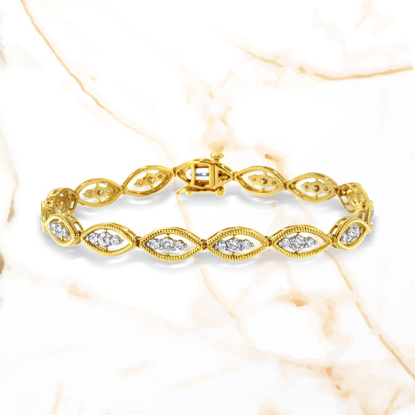 10K Yellow Gold Plated .925 Sterling Silver 1 cttw Prong Set Round-Cut Diamond Link Bracelet (J-K Color, I1-I2 Clarity) - 7.25" by Bids.com