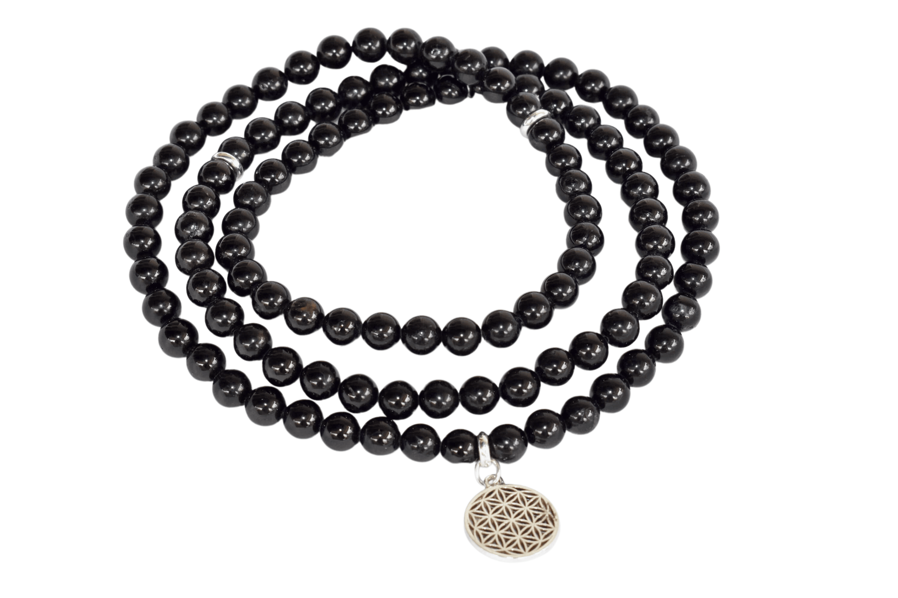 Black Tourmaline Beads Mala Bracelet, 108 Prayer Beads Necklace (Physical Ailments and Growth)  DestGlow