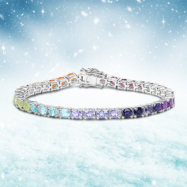 12.04 Carat Genuine Multi Stone .925 Sterling Silver Bracelet by Bids.com