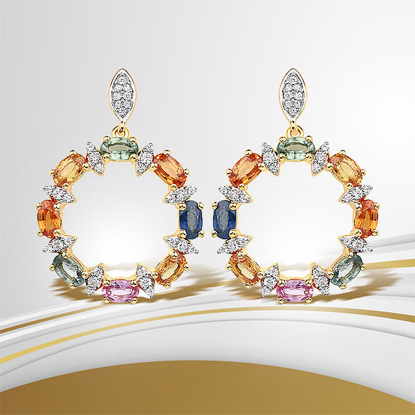 4.12 Carat Genuine Multi Sapphire .925 Sterling Silver Earrings by Bids.com