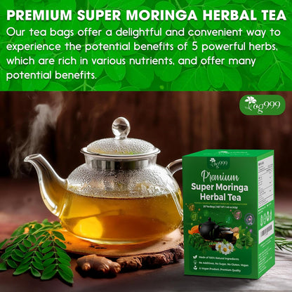 Super Moringa Herbal Tea, Improve Digestion, Support Brain, Weight, Skin and Sleep, Eco-Conscious Tea Bags by FreshDrinkUS - Natural and Premium Herbal Tea