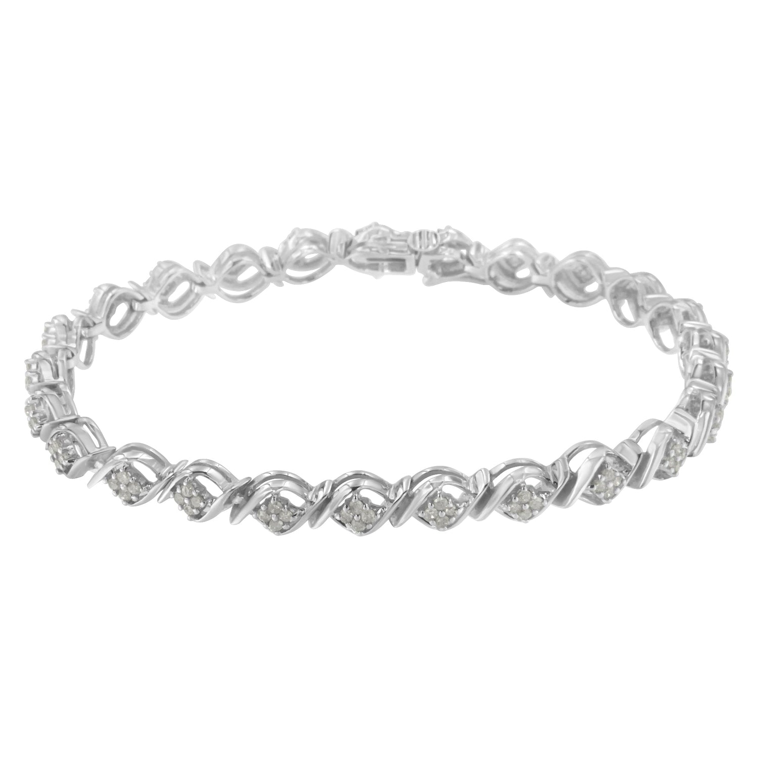 Sterling Silver Diamond Cluster Link Bracelet (1 cttw, I-J Color, I2-I3 Clarity) by Bids.com