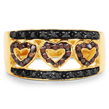 14K Yellow Gold Plated 0.32 Carat Genuine Black Diamond and Red Diamond .925 Sterling Silver Ring by Bids.com