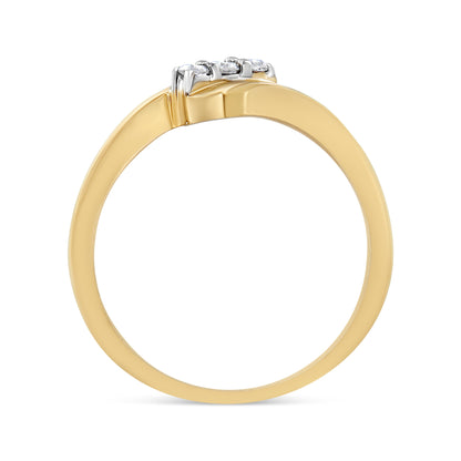 10K Yellow Gold over .925 Sterling Silver 1/10 Cttw Diamond Three-Stone Bypass Fashion Cocktail Ring ( I-J Color, I2-I3 Clarity) - Size 6 by Bids.com