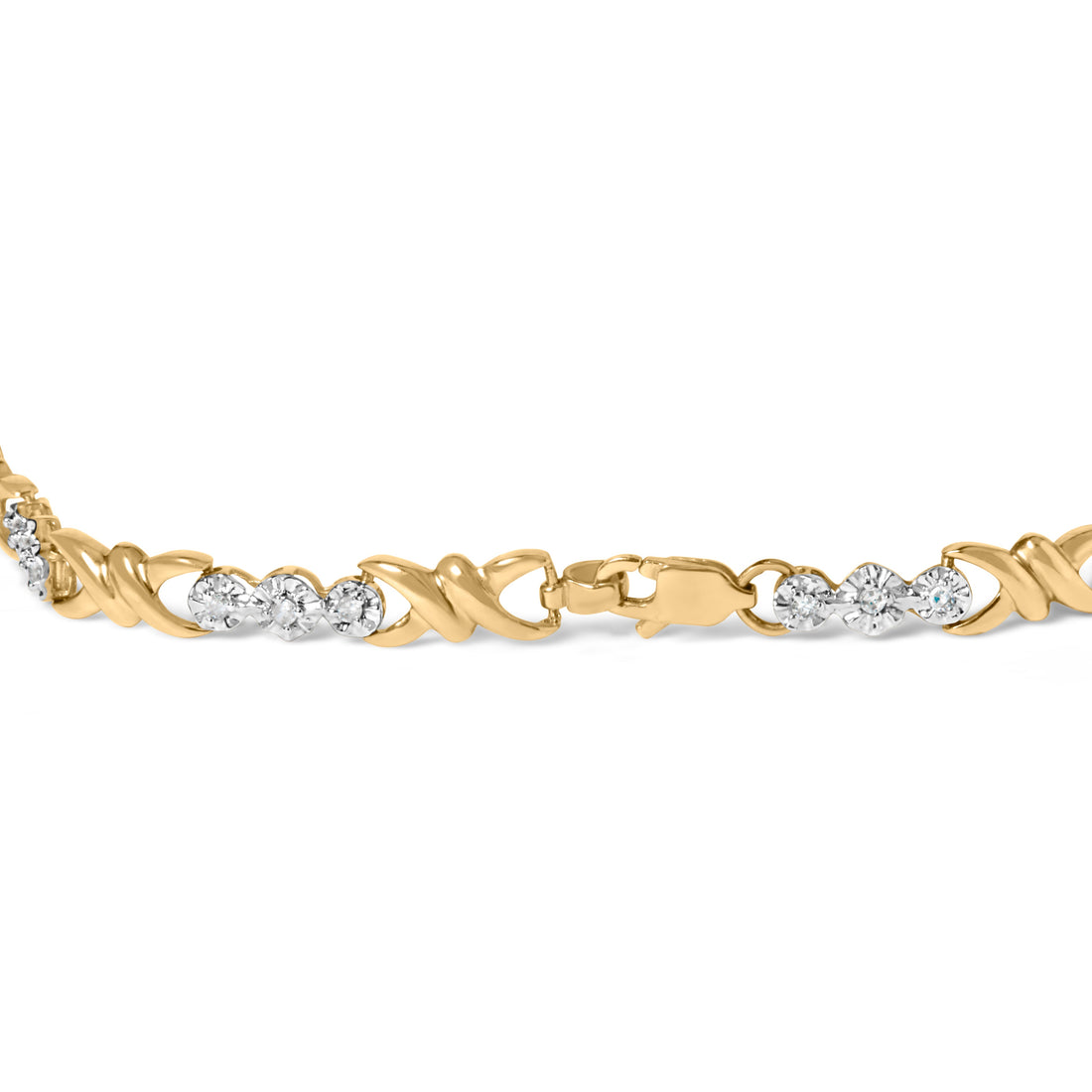 10k Yellow Gold 1/3 Cttw Diamond 3 Stone and X-Link Bracelet (I-J Color, I1-I2 Clarity) - 7.50" Inches by Bids.com