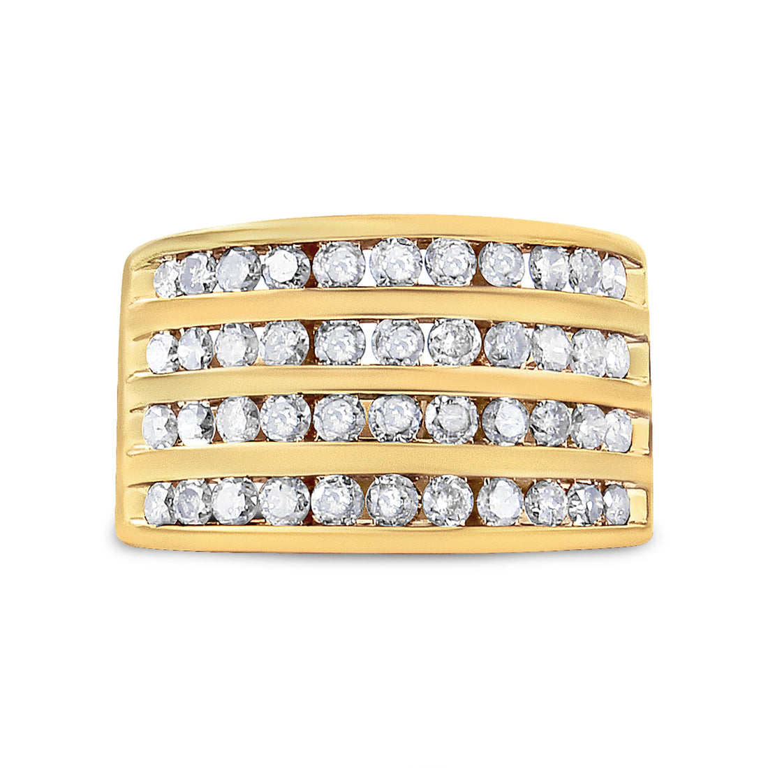 10K Yellow Gold Plated .925 Sterling Silver 1 1/2 Cttw Diamond 4 Row Channel Band Ring (Champagne Color, I2-I3 Clarity) Size 7 - DestGlow