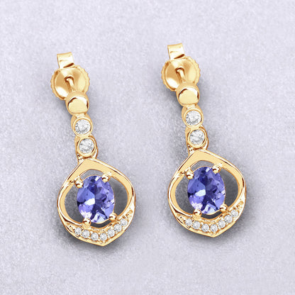 0.76 Carat Genuine Tanzanite and White Diamond 14K Yellow Gold Earrings by Bids.com
